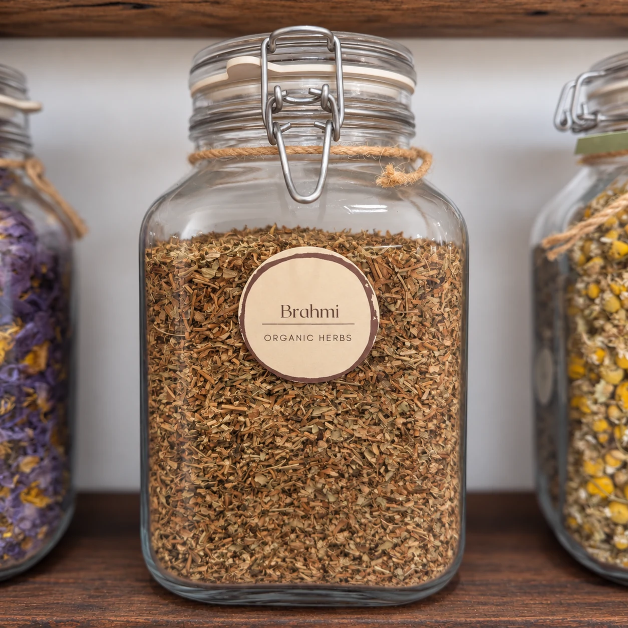 Brahmi in its glass display jar - enhanced shop photograph