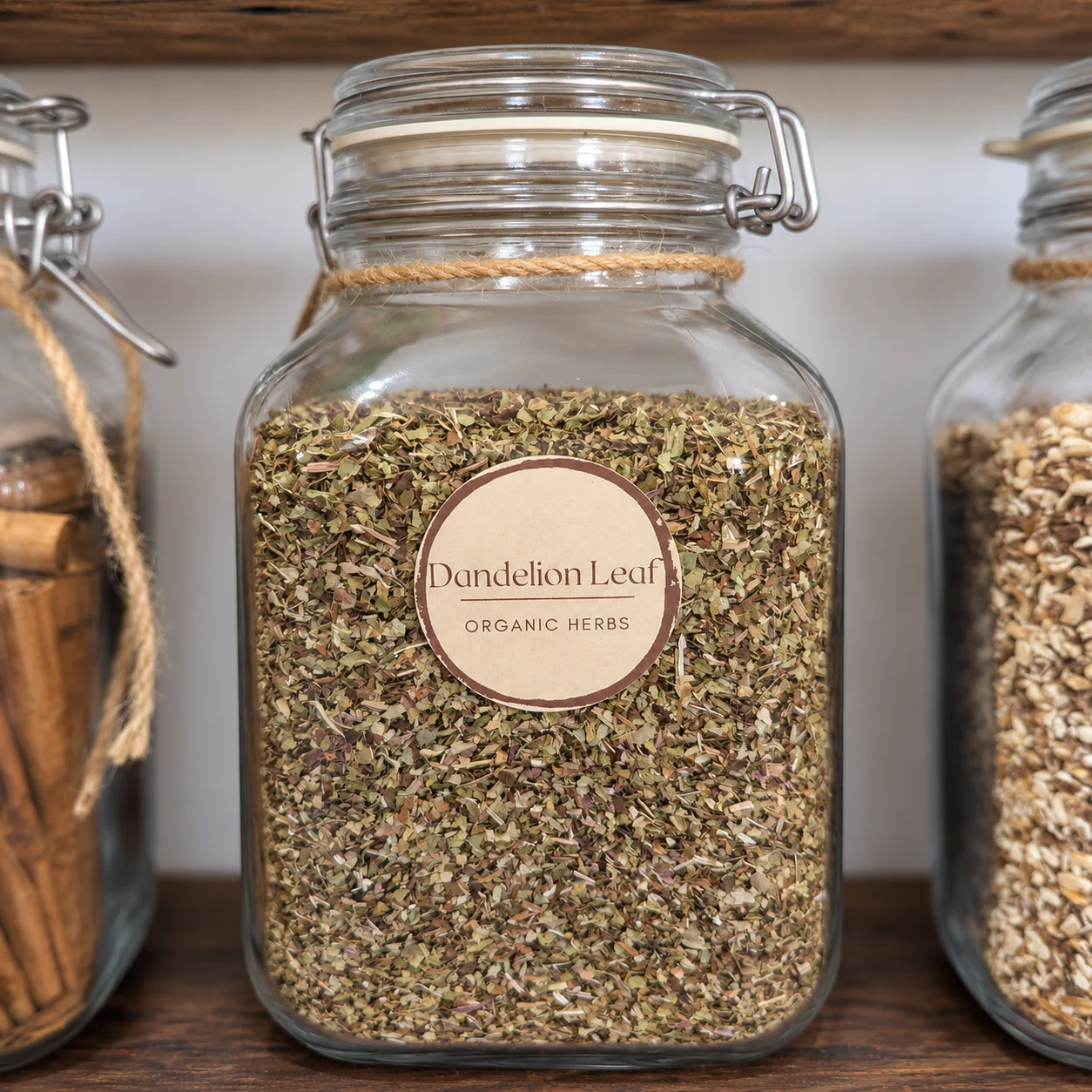 Dandelion leaf in its glass display jar - enhanced shop photograph