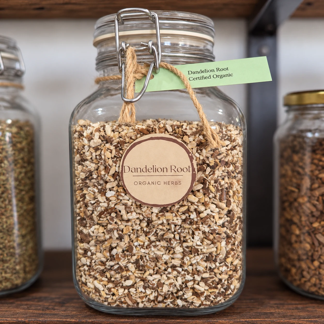 Dandelion root in its glass display jar - enhanced shop photograph