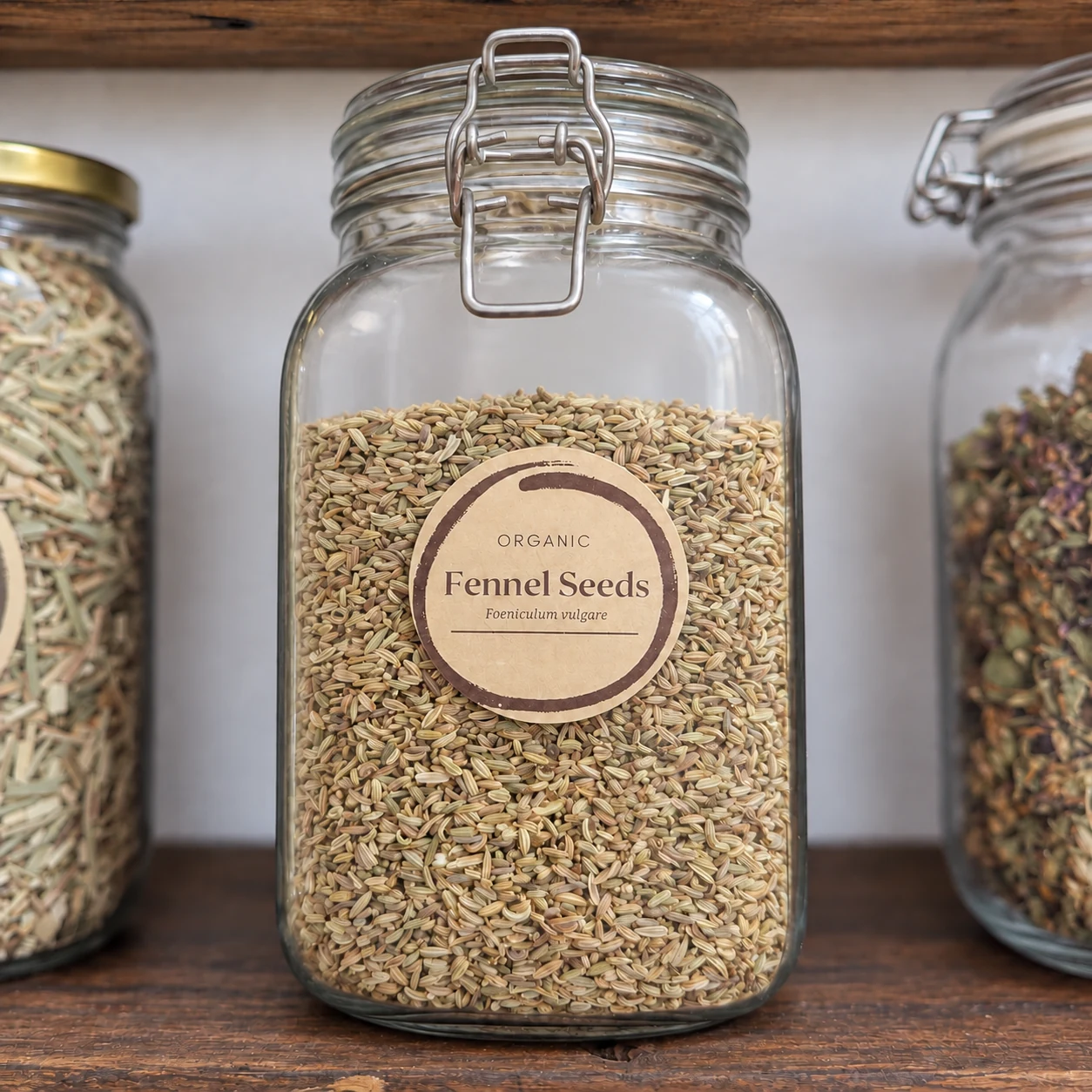 Fennel seeds in its glass display jar - enhanced shop photograph