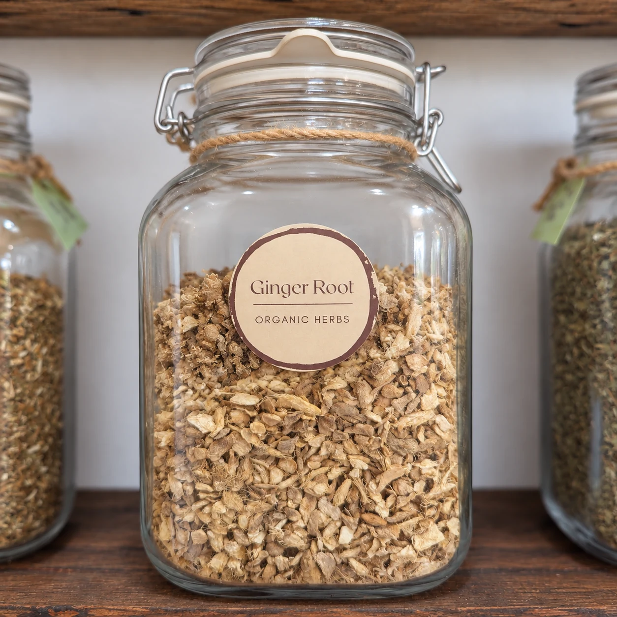 Ginger root in its glass display jar - enhanced shop photograph