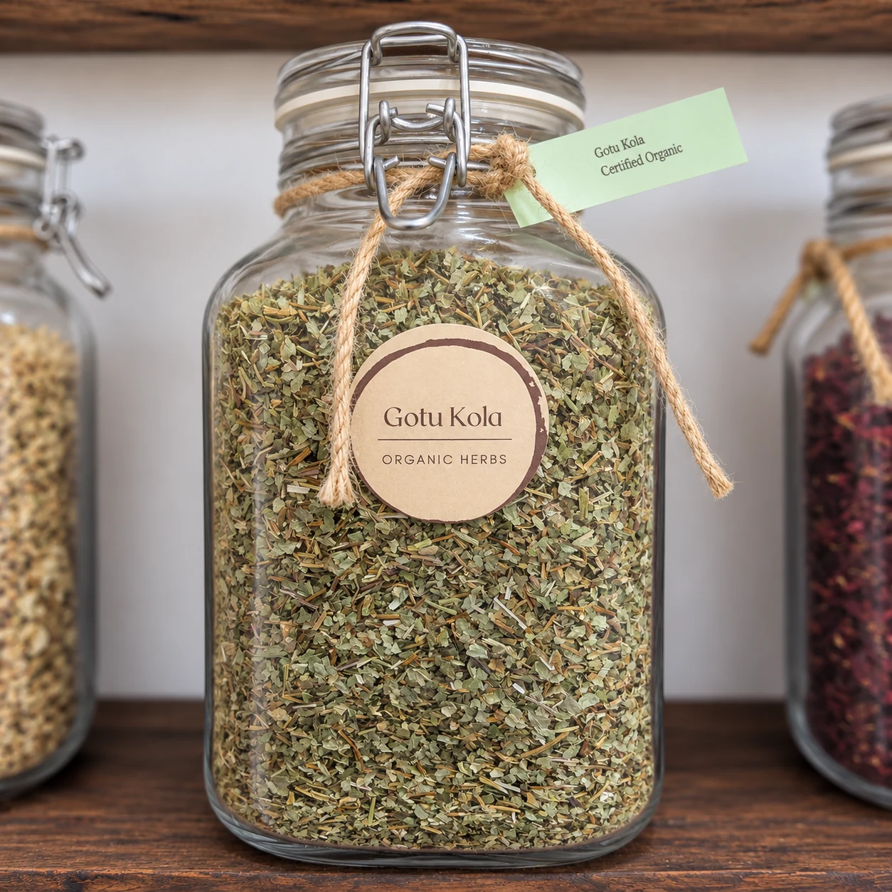 Gotu kola in its glass display jar - enhanced shop photograph