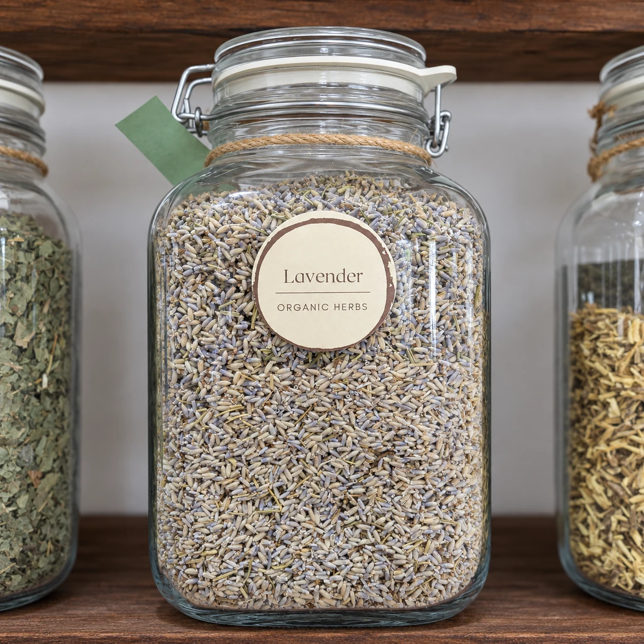 Lavender flowers in its glass display jar - enhanced shop photograph