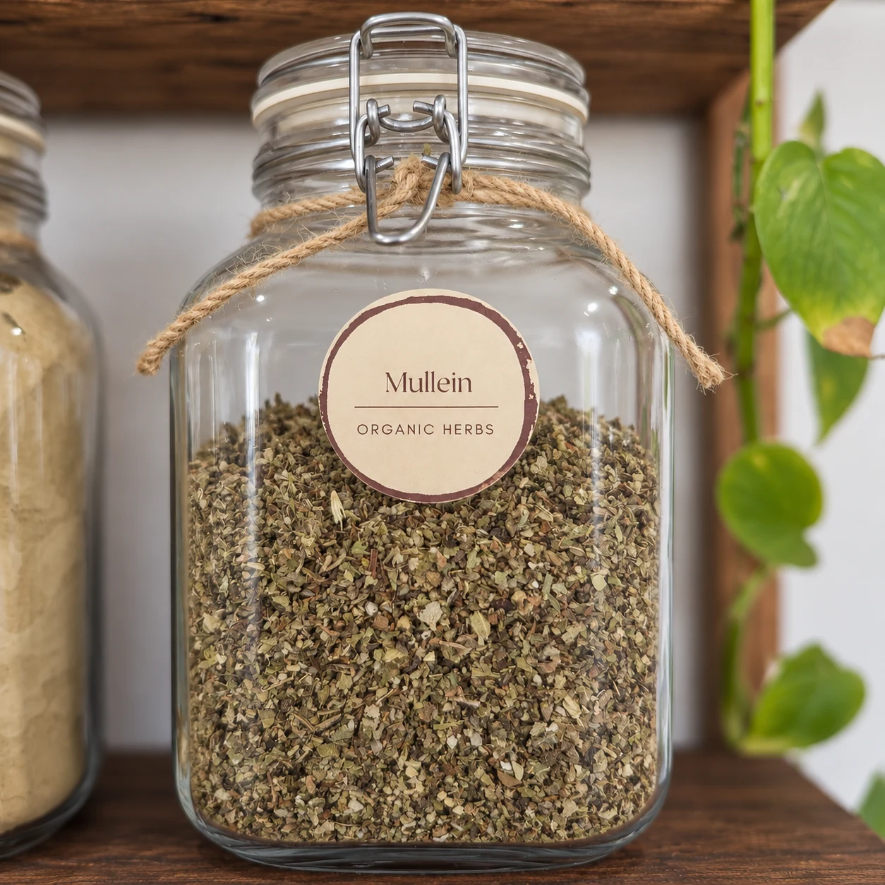Mullein leaf in its glass display jar - enhanced shop photograph
