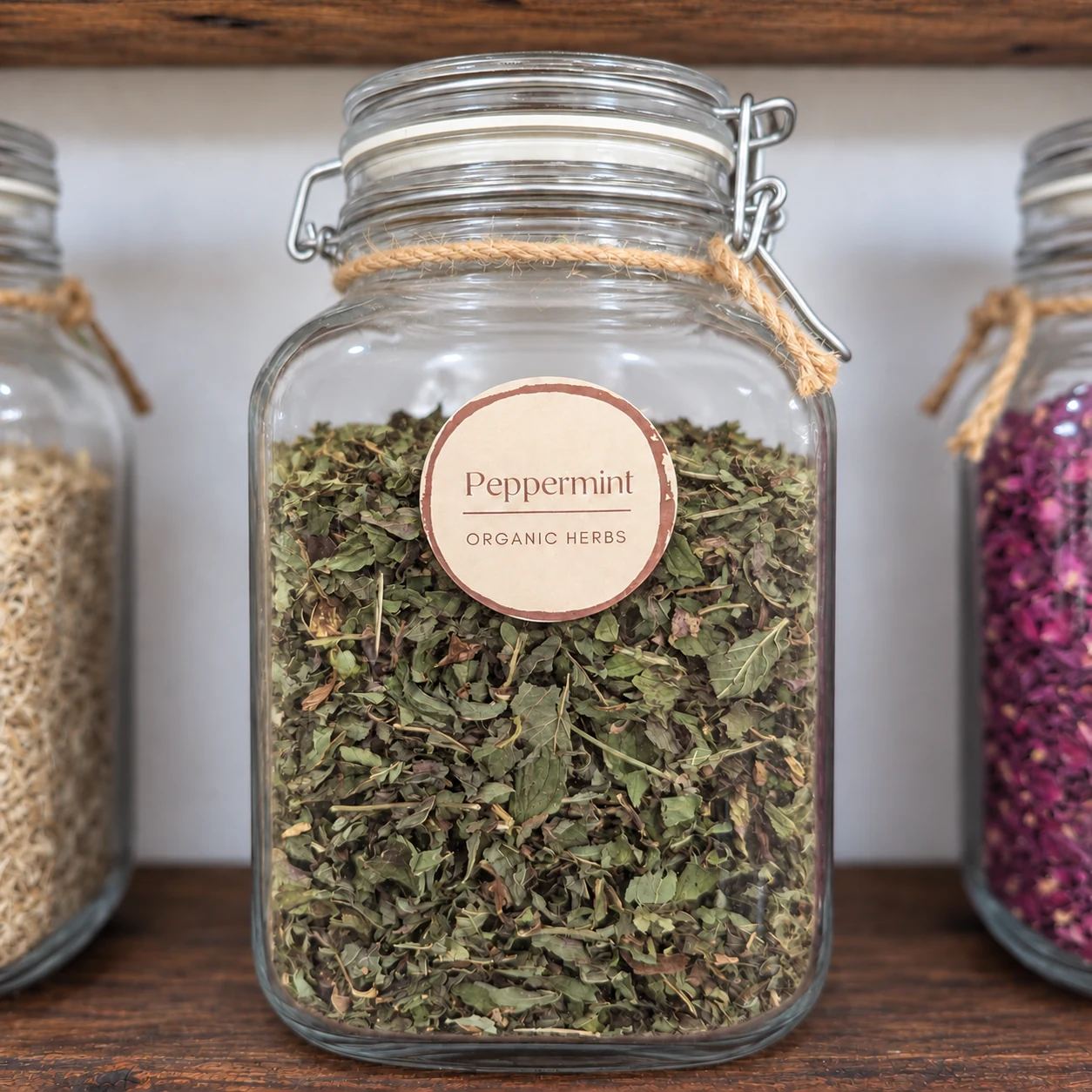 Peppermint leaf in its glass display jar - enhanced shop photograph