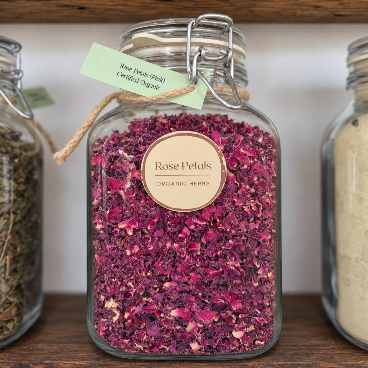 Pink rose petals in its glass display jar - enhanced shop photograph
