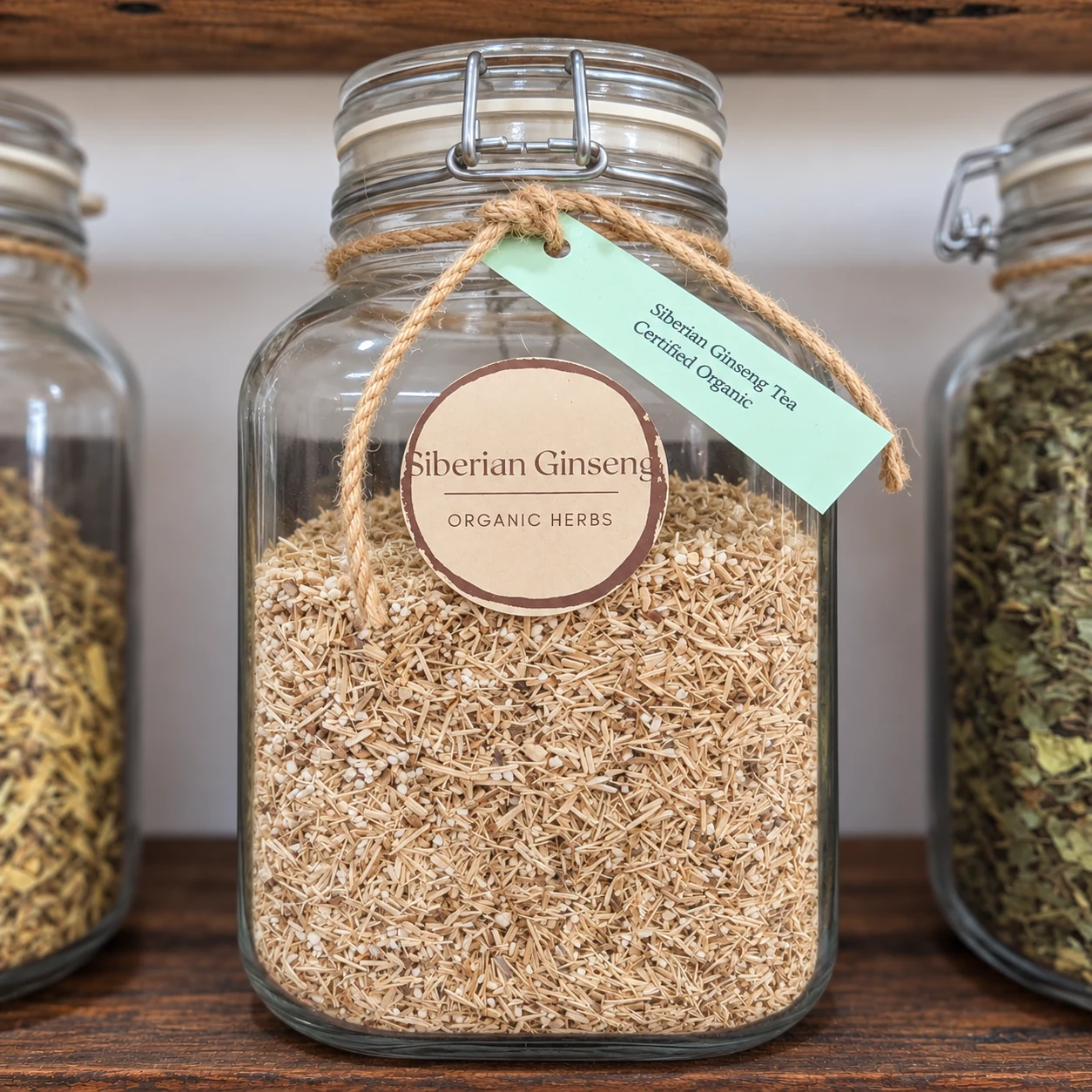 Siberian ginseng in its glass display jar - enhanced shop photograph