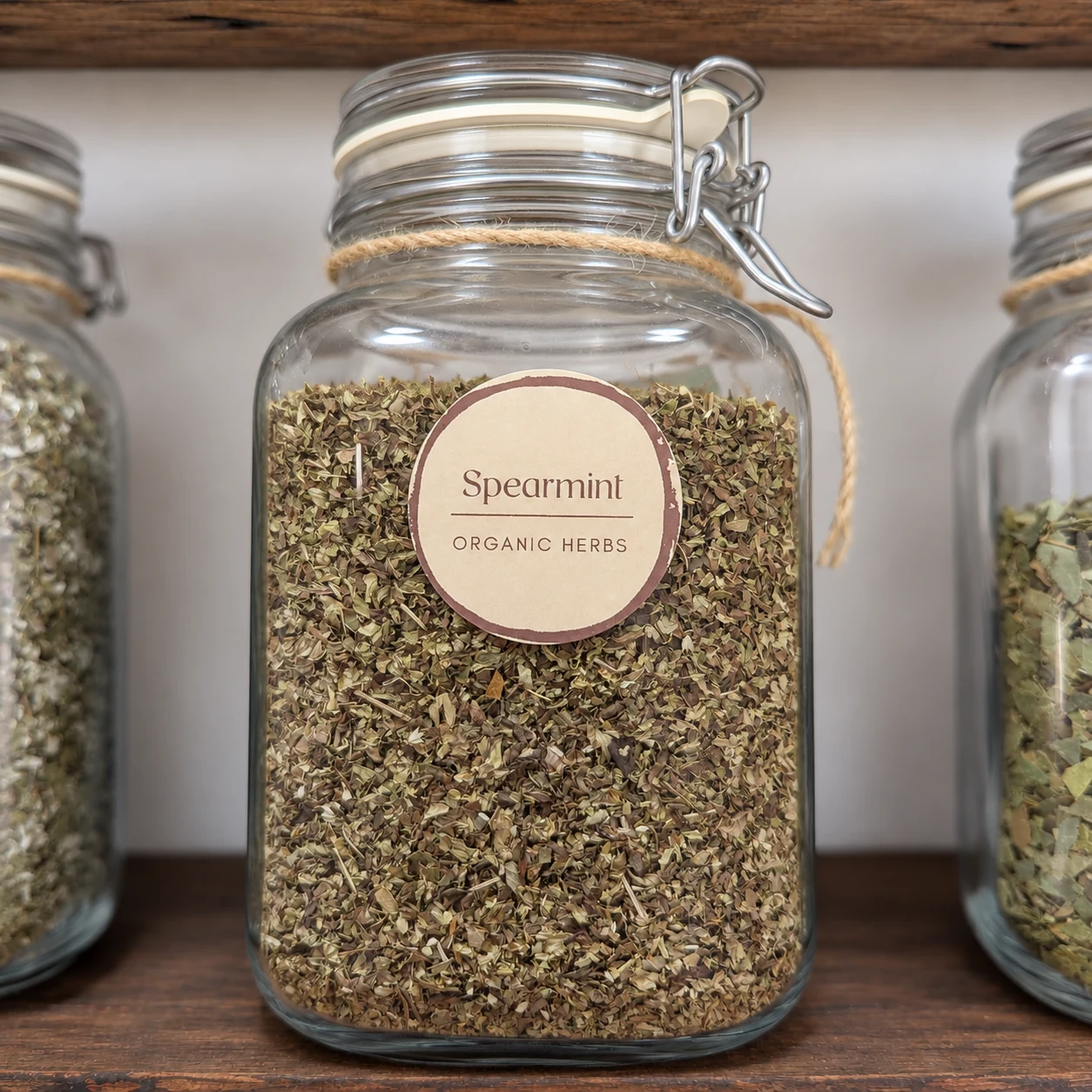 Spearmint leaf in its glass display jar - enhanced shop photograph