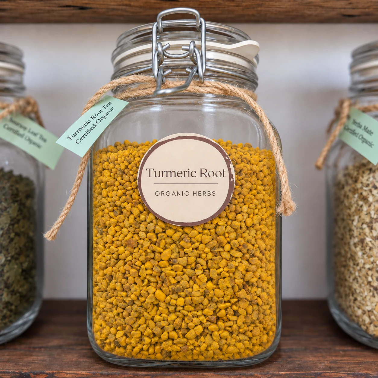 Turmeric root in its glass display jar - enhanced shop photograph