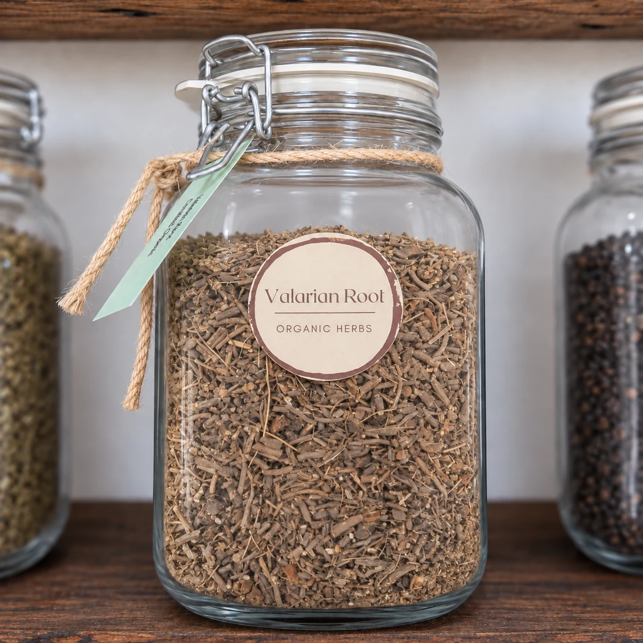 Valerian root in its glass display jar - enhanced shop photograph