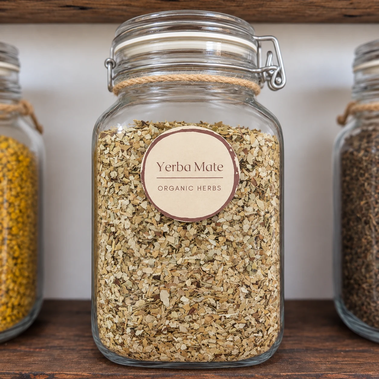 Yerba mate in its glass display jar - enhanced shop photograph
